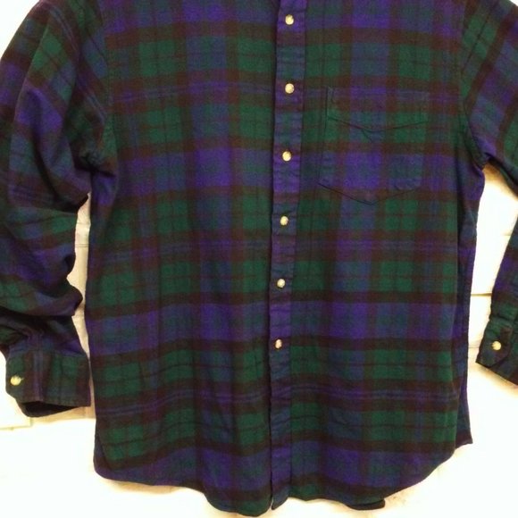 Vtg 80s Arrow Flannel Shirt -XL Button-Down Pocket LSL Winter Cabin Blue Green - Picture 4 of 8